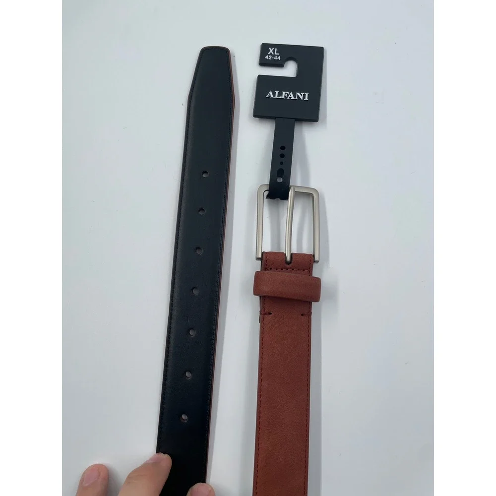 Alfani Mens Reversible Belt Black Cognac Brown Silver Buckle XL 42-44